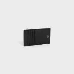 Zipped compact card holder in Grained calfskin